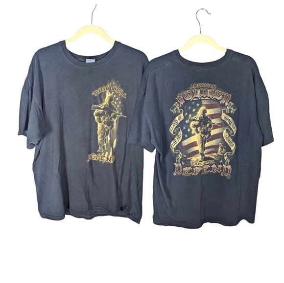 Vintage American Soldier Armed Forces USA guns Patriotism Tshirt mens XL - Picture 1 of 6